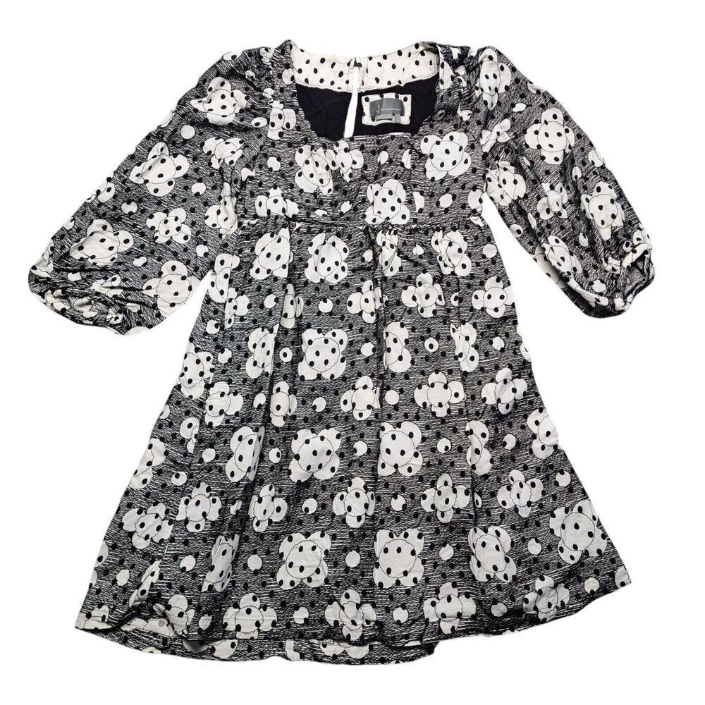 Anthropologie Dress Womens 4 Babydoll Tunic Black White Flowers